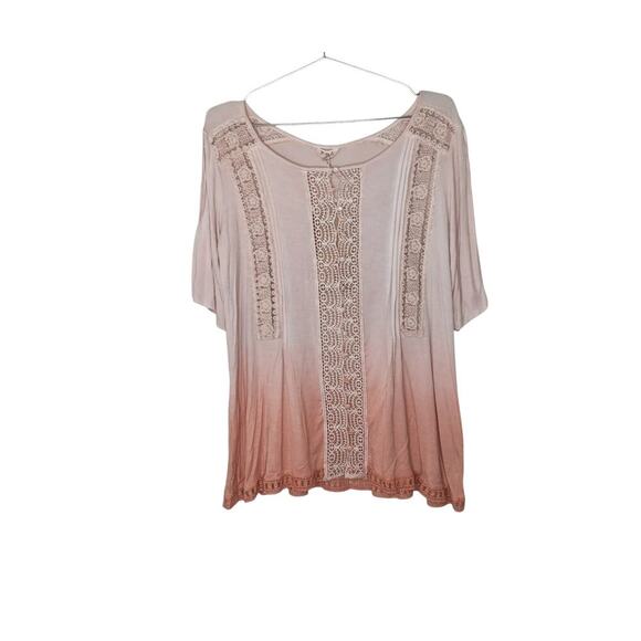 New with tags POL Lace Trim Boho Top Tunic Pink Ombre Oversized Bohemian SZ S - Picture 2 of 10